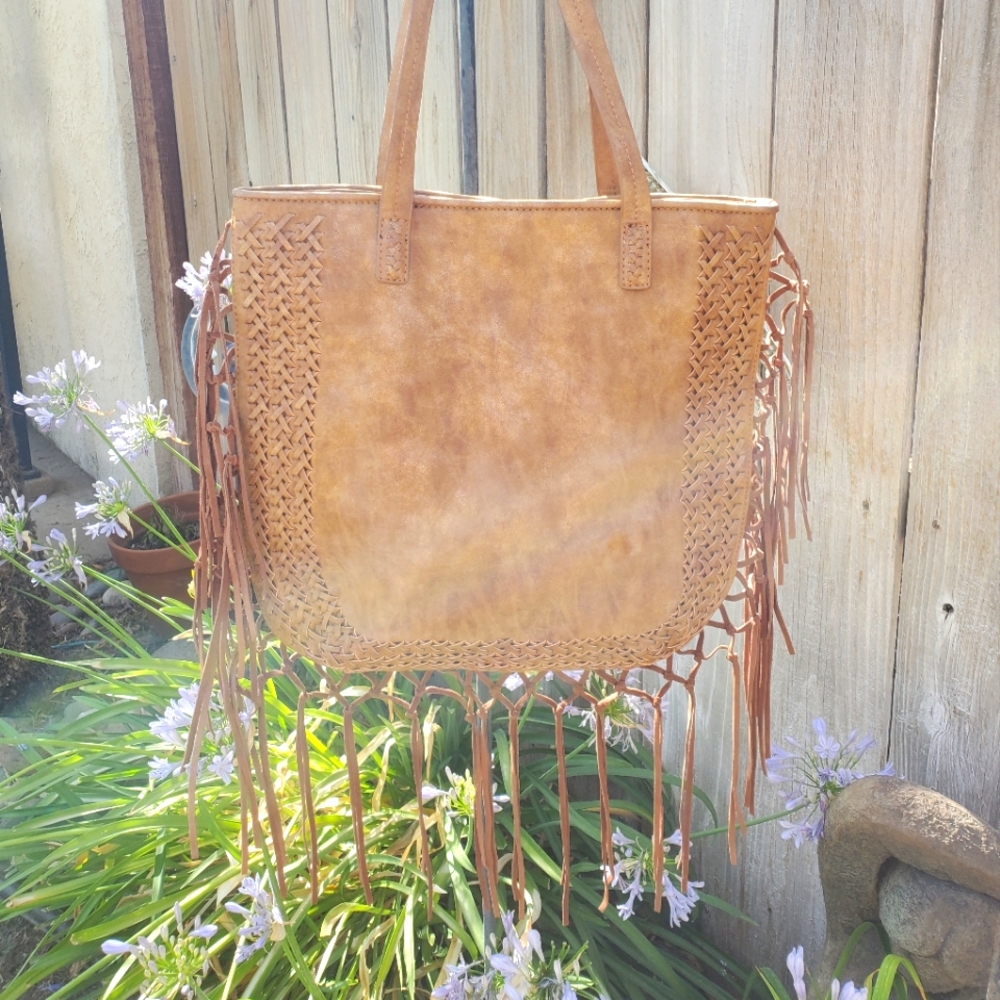Large Fringed Braided Tote Handbag